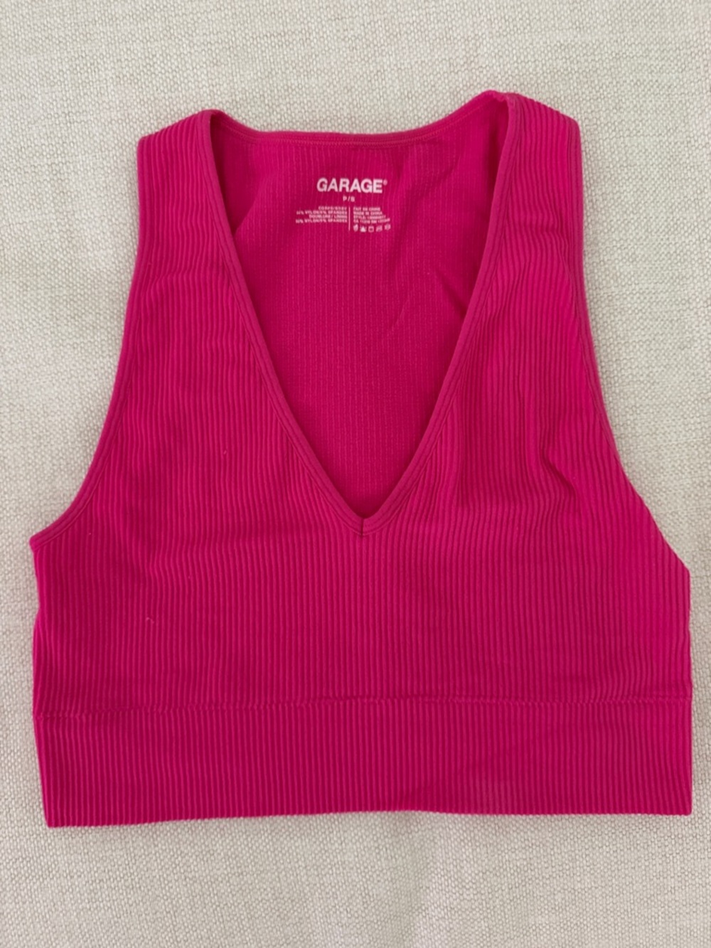 Garage Fuchsia Ribbed V-Neck Crop Tank